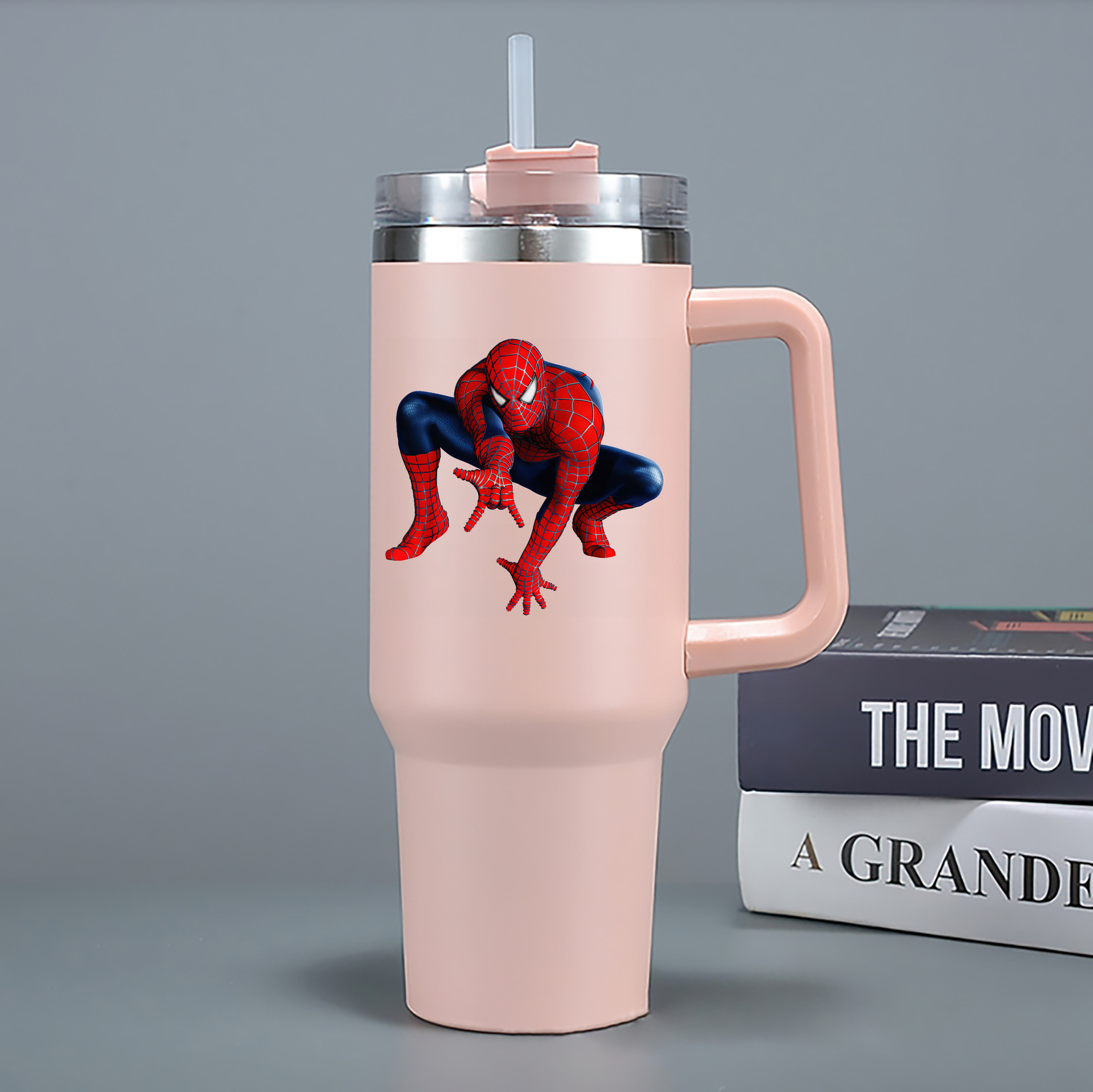 （画像用） Spider Man スパイダーマン 1200mL車用タンブラー - クリスタルステッカー（プラスチックストロー付き）